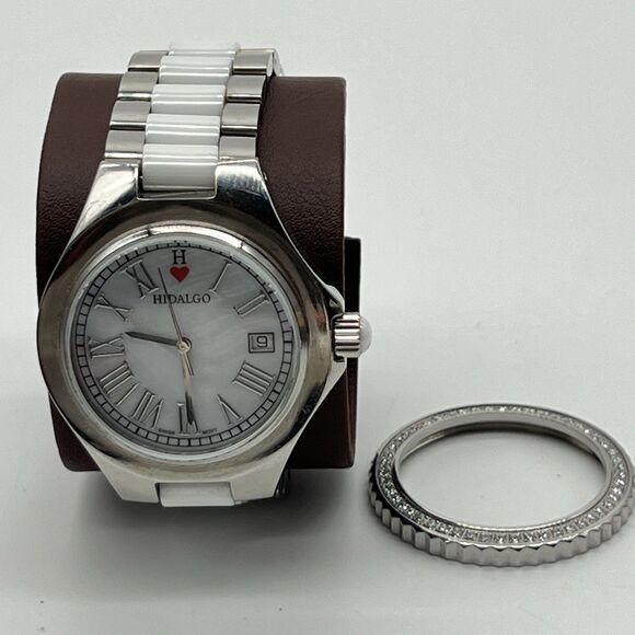 HILDAGO Watch, Ceramic-Stainless Steel-Diamonique CZ Bezel-Mother of Pearl Dial main image 4